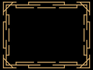 Art deco frame. Vintage linear border. Design a template for invitations, leaflets and greeting cards. Geometric golden frame. The style of the 1920s - 1930s. Vector illustration