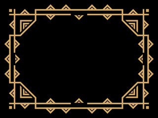 Art deco frame. Vintage linear border. Design a template for invitations, leaflets and greeting cards. Geometric golden frame. The style of the 1920s - 1930s. Vector illustration