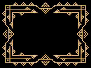 Art deco frame. Vintage linear border. Design a template for invitations, leaflets and greeting cards. Geometric golden frame. The style of the 1920s - 1930s. Vector illustration