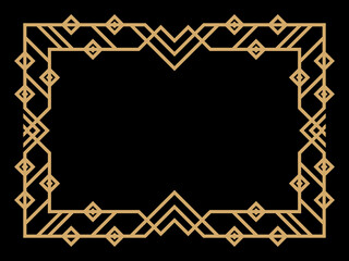 Art deco frame. Vintage linear border. Design a template for invitations, leaflets and greeting cards. Geometric golden frame. The style of the 1920s - 1930s. Vector illustration