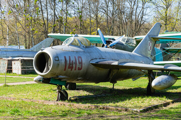 decommissioned MiG-17 at the site for inspection - obrazy, fototapety, plakaty