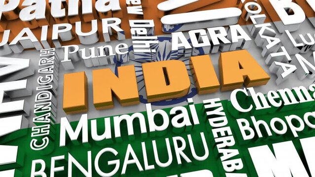 India Country Nation Flag Cities Words Har Ghar Tiranga Background 3d Animation