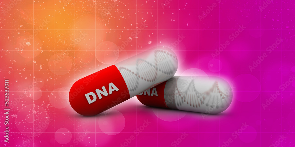 Poster 3d render of dna structure with capsule