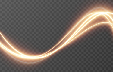 Vector glowing lines of light on an isolated transparent background. Luminous wavy lines, light trail png. Light speed effect. Neon, glowing spiral png.