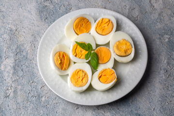 Boiled sliced egg, food photo