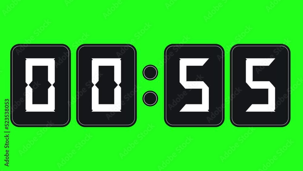 Poster 1 minute countdown on green screen background. digital stopwatch animation counting last seconds. di