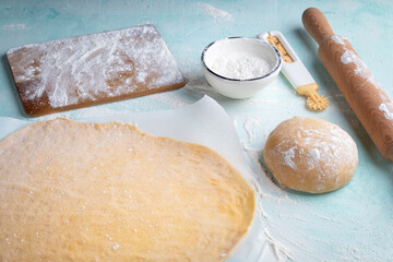 Preparing dough for bakery. Raw ravioli dough.