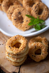 Turkish Bagel with sesame seeds or salty ring cookies. Turkish name; Kandil simidi or tuzlu halka kurabiye