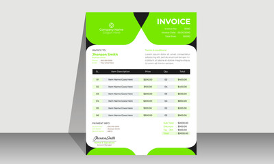Modern and creative corporate company invoice template. Bill form business invoice accounting design