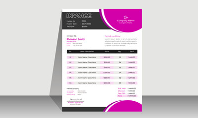 Modern and creative corporate company invoice template. Bill form business invoice accounting design