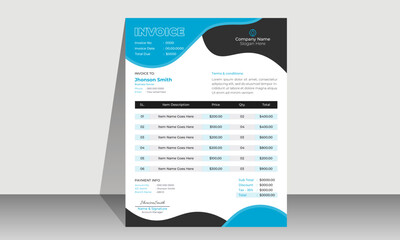 Modern and creative corporate company invoice template. Bill form business invoice accounting design