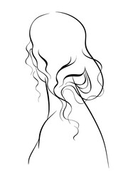 Fashion line illustration with beautiful women. Girl with long hair.