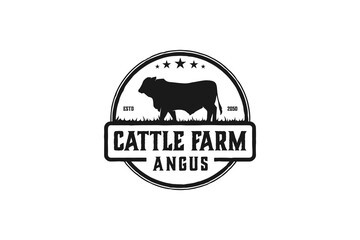 Cattle farm angus logo design beef meat shop illustration butcher red angus sillhouette icon symbol