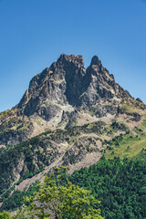Natural landscapes of the lake, forest and mountains in the French Pyrenees