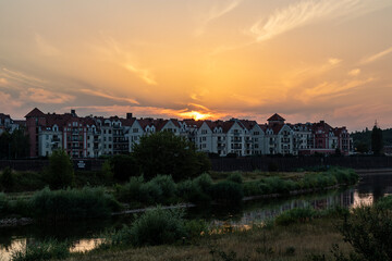 sunset over the Warta river - Poznań - obrazy, fototapety, plakaty
