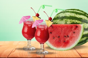 Watermelon alcoholic or non-alcoholic cocktail with ice