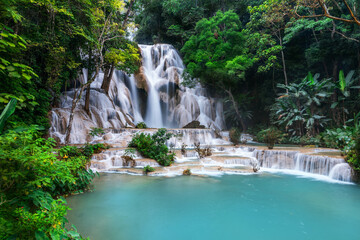 Kuang Si waterfall the most popular tourist attractions Lungprabang, Lao.