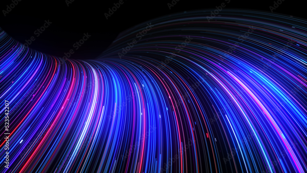 Poster 3d rendering colourful abstract neon background space and time strings, highway night lights. ultra 