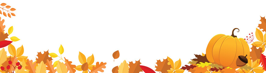 Autumn Banner With Leaves And Pumpkin