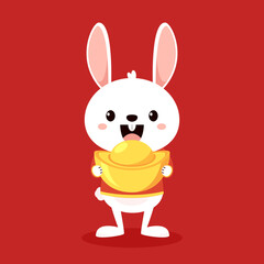Obraz premium Happy Chinese new year greeting card 2023 with cute rabbit. Animal holidays cartoon character. Rabbit icon vector.