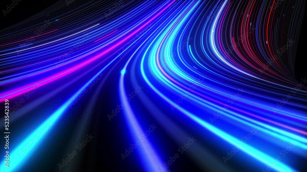 Poster 3d rendering colourful abstract neon background space and time strings, highway night lights. ultra 