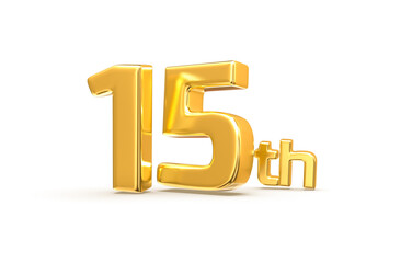 Obraz premium Happy Anniversary 15th Gold Number 3d