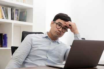 sad depression serious people from work,study stress problem.asian man feeling tired suffering...