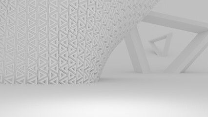 Abstract white background from triangles, room. 3d rendering