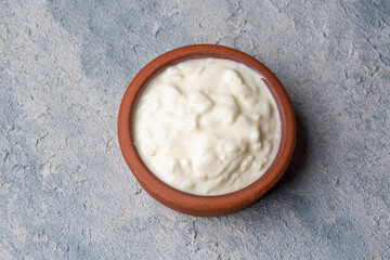 Obraz na płótnie Canvas Homemade yogurt in a rustic bowl