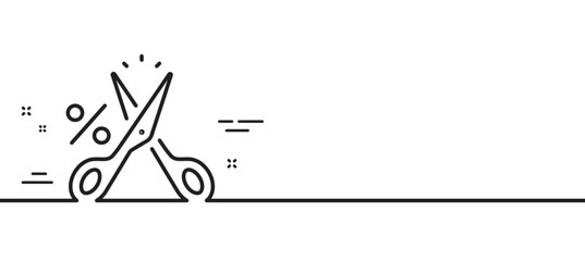 Cut tax line icon. Reduction tax rate sign. Inflation symbol. Minimal line illustration background. Cut tax line icon pattern banner. White web template concept. Vector