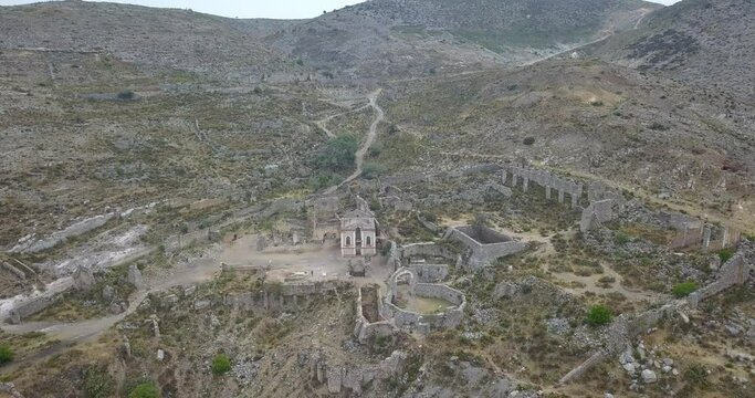 Traveling in over the ghost town in Real del Catorce in San Luis Potosi