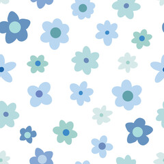 Fototapeta na wymiar Cute blue flowers fabric design seamless pattern