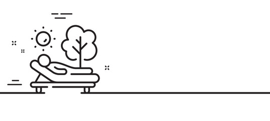 Lounger line icon. Deckchair furniture sign. Sunbed symbol. Minimal line illustration background. Lounger line icon pattern banner. White web template concept. Vector