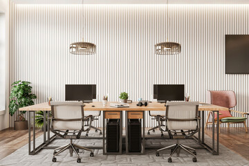 Modern open plan office interior. 3d illustration