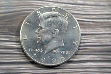 The Kennedy half dollar 50 cent coin issued by the United States Mint year 1996 as a memorial to...