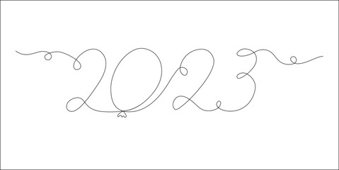 2023 number in continuous line drawing style. New Year symbol. One line drawing, Vector illustration isolated on white background