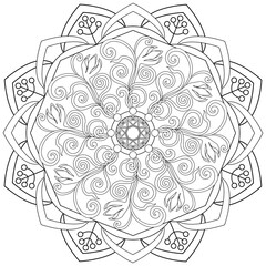 Colouring page, hand drawn, vector. Mandala 70, ethnic, swirl pattern, object isolated on white background.