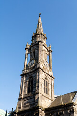 Fototapeta na wymiar Long angle view of a church tower