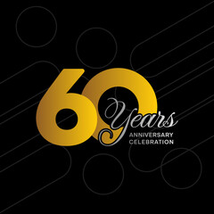 60 years anniversary logotype. Golden anniversary celebration template design, Vector illustrations.