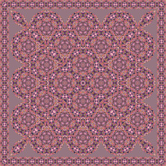 Square shawl, home textile design, creative geometric pattern, ornament, vector decorative texture.