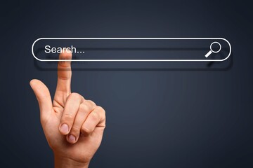 Search Optimization, searching information online, Businessmansearch data on internet finding...