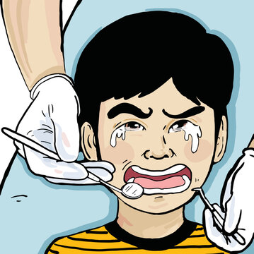 : Cartoon Boy Crying For Fear Of Going To The Dentist