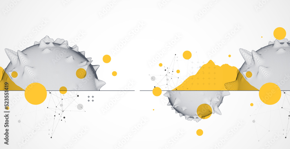 Poster sphere theme with connected lines in technology style background. wireframe illustration. abstract 3