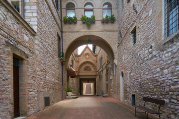 Monastero Santa Croce, convent of German capuchin nuns the historical town of Assisi in Umbria, central Italy - obrazy, fototapety, plakaty
