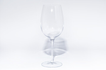 Empty glass of wine on white background