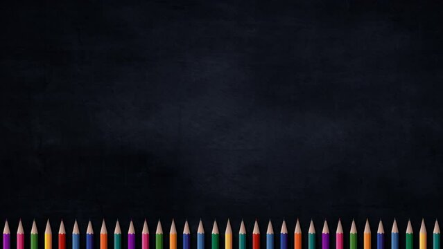 Back to school Background. A set of colored pencils on a chalkboard background. Children's animation for training advertising. Retractable pencils