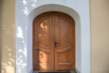 closed wooden door to the chapel of Saint Barbara
