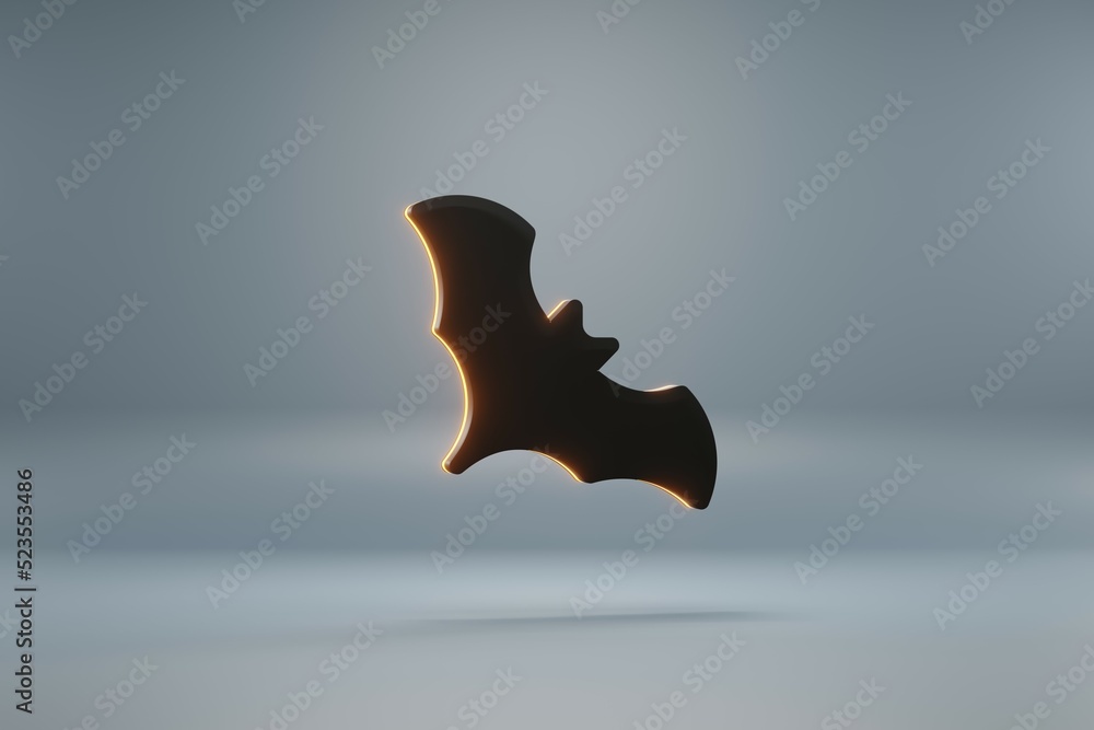 Poster beautiful abstract halloween, black bat with orange light symbol on a blue background . 3d rendering