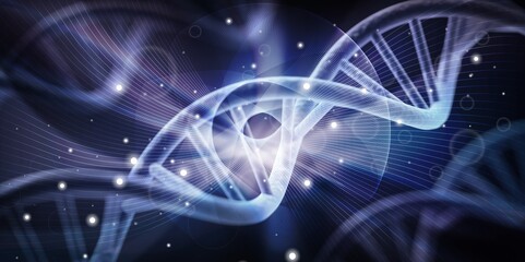 DNA hologram on background, biotechnology and genetic concept. Multiexposure
