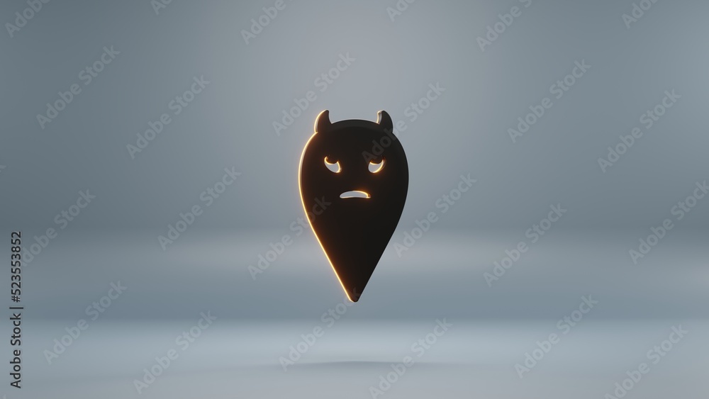 Poster beautiful abstract halloween, black devil with orange light symbol on a blue background . 3d renderi